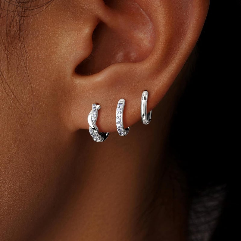 Inerney 14K Gold Plated Huggie Hoop Earrings for Women, Small Sterling Silver Earring Set Hypoallergenic Cartilage Helix Stacks, Mini Dainty Cute Trendy Birthstone Jewelry Gift for Multiple Piercings - Image 4